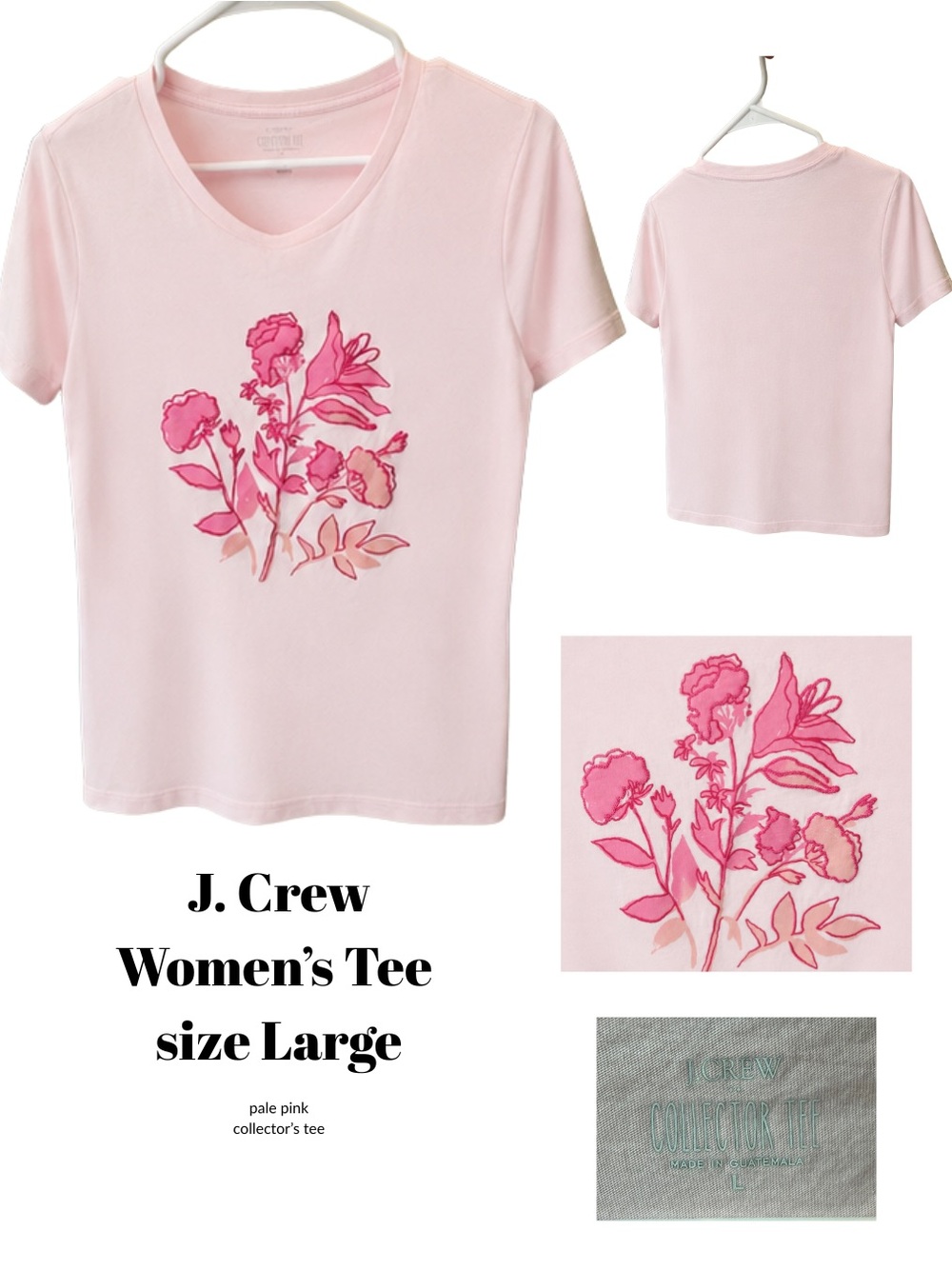 J. Crew Pale Pink Floral V-Neck Short Sleeve Tee